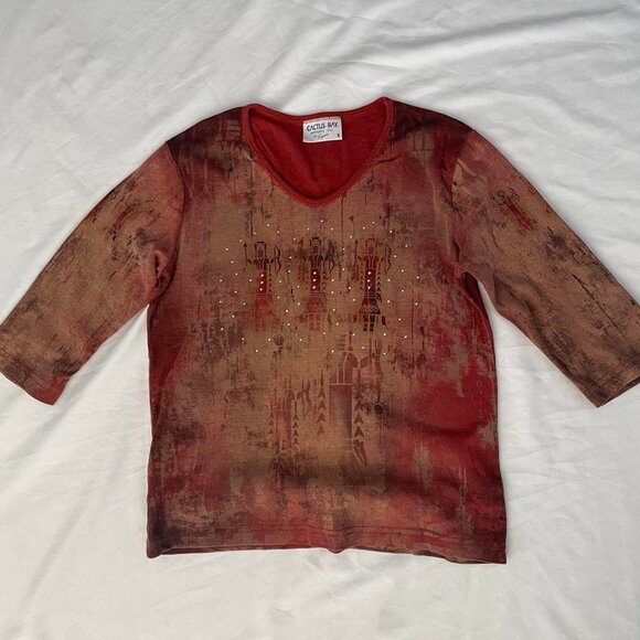 90s/y2k burnt orange printed graphic top - Picture 3 of 4